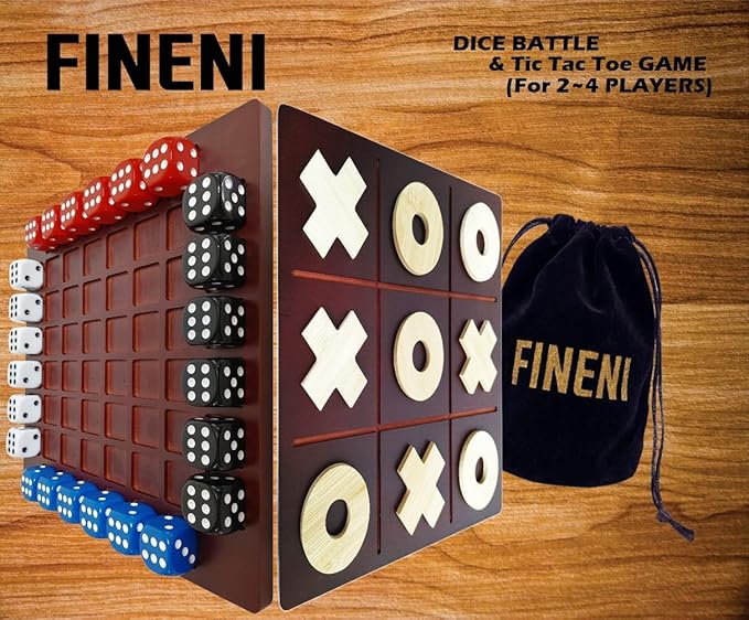 Dual Sides Battle & TicTacToe - Wooden Coffee Table Game for 2-4 Players