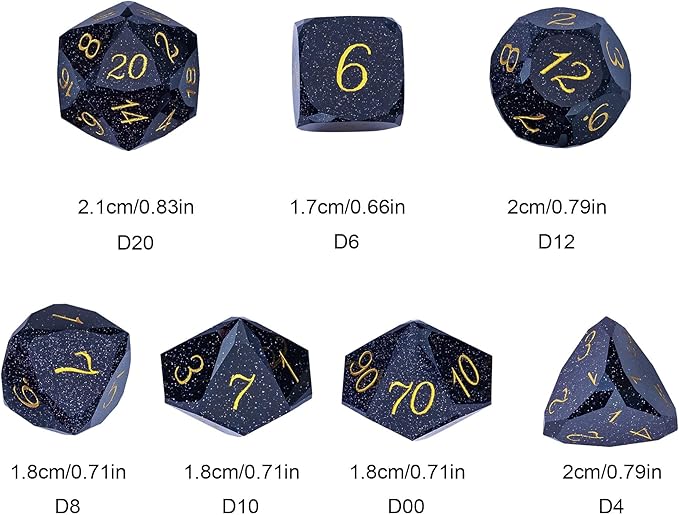 UDIXI 7PCS Gemstone DND Dice Set, Blue Sandstone D&D Multifaceted Diamond-Cut Polyhedral Dice Set with Gift Case for Dungeons and Dragons, RPG, and Tabletop Games