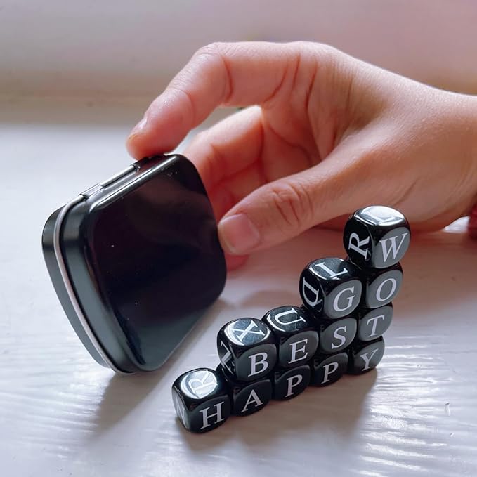 Crossword Solitaire Dice Game, Game Word Dice, Funny Puzzle Game with Letter Dice, Travel Spelling Game with Small Case (Black)