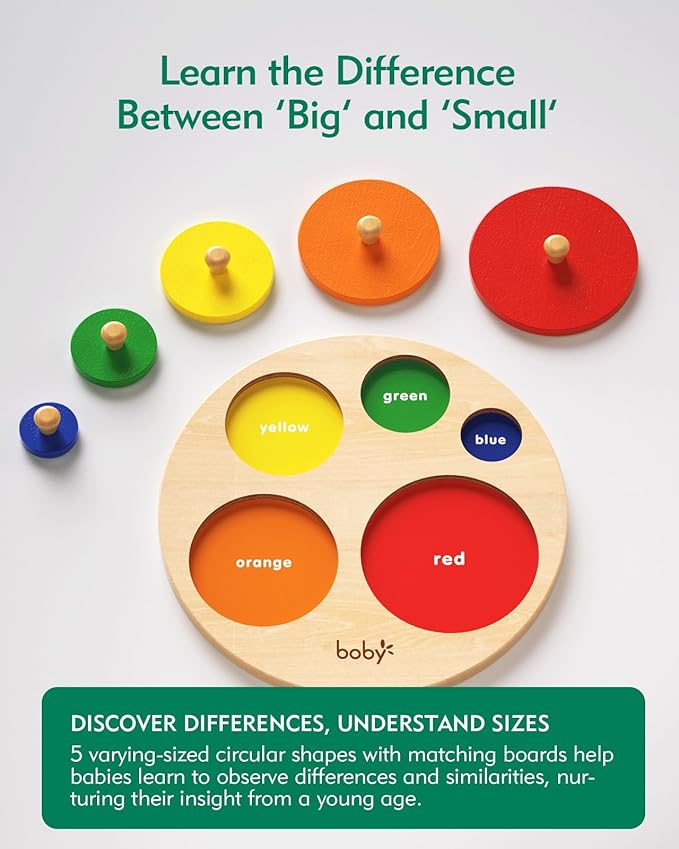 Montessori Multiple Circle Puzzle Board, Knob Wooden Puzzle, Geometric Shape Puzzle Early Education Material Sensorial Toy for Toddler Shape & Color Sorter (Multiple Circle Puzzles)