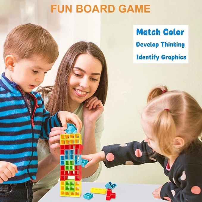 QINGMU 48 PCS Tetra Tower Game, Tetra Tower Balance Stacking Blocks Game, Dinosaur Balance Stacking Team Building Blocks Toy, Team Building Blocks Board Game