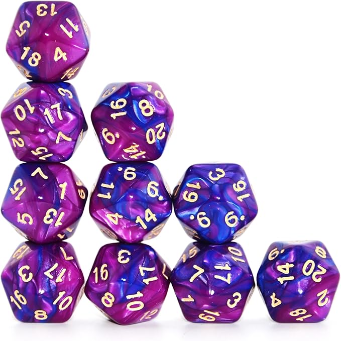 SmartDealsPro 10-Pack 20 Sided Dice D20 Polyhedral Dice for DND RPG MTG Table Game (Blue-Purple)