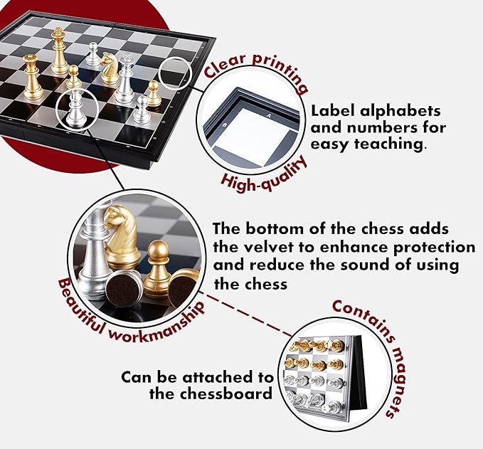 Chess Set Magnetic Chess Game Chess Board Chess Set for Kids,Magnetic Chess,Foldable Portable Travel Chess Game(12.6 Inches)