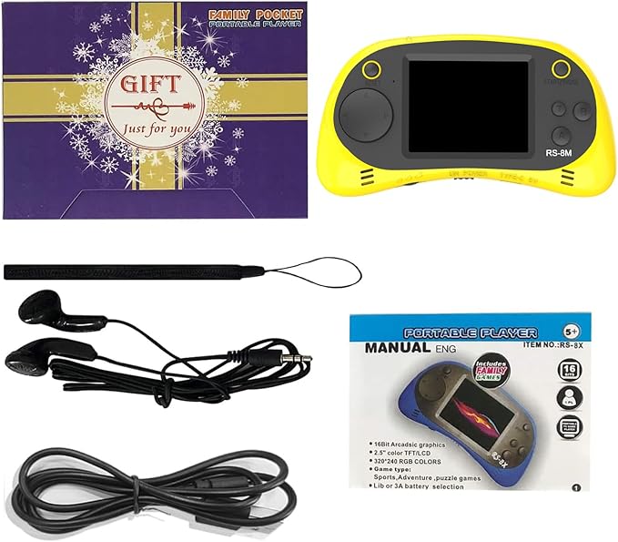 EASEGMER 16 Bit Kids Handheld Games Built-in 220 HD Video Games, 2.5 Inch Portable Game Player with Headphones - Best Travel Electronic Toys for Kids Age 3-10 Years Old Children (Yellow)