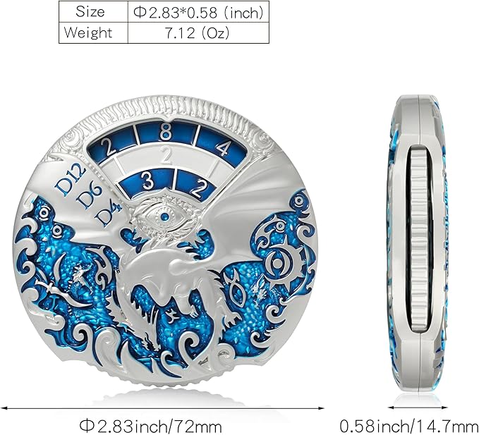 DND Dice DNDND Dragon Roulette Spinner D&D Dice 7-in-1 Spinner Metal DND Dice Set with Luxulious Gift Box for Dungeons and Dragon and Tabletop Game (Silver with Blue)