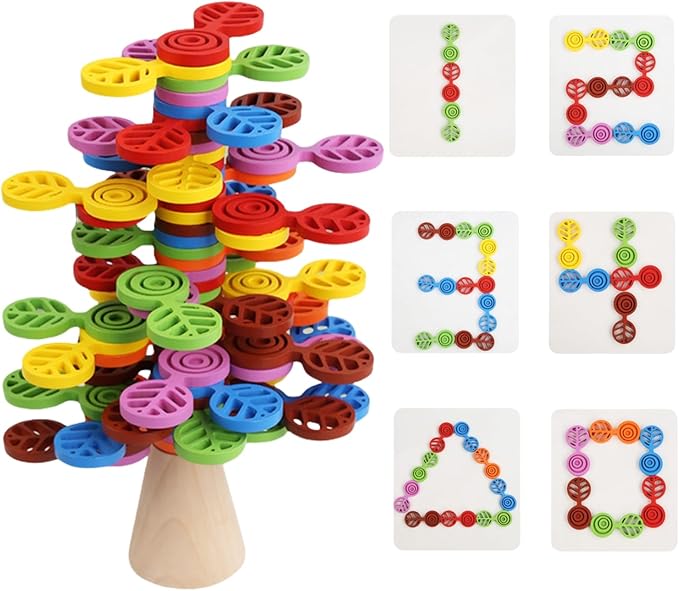 Montessori Stacking Toys – Wooden Colorful Stacking Tree Toy, Balance Games for Kids, Educational STEM Toys for Toddlers