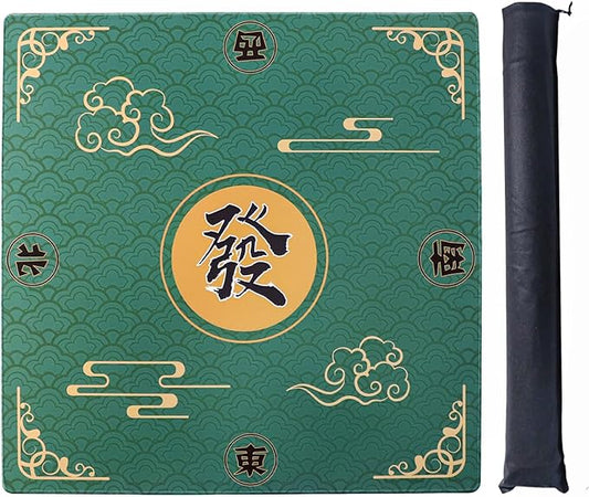 ZGME Mahjong Mat, Anti Slip & Noise Reduction Table Cover for Mahjong, Dominoes, Poker, Card, Tile and Board Games, Rubber Game Mat with Carrying Bag and 3 Dice (Green, 31.5 x31.5 Inches)