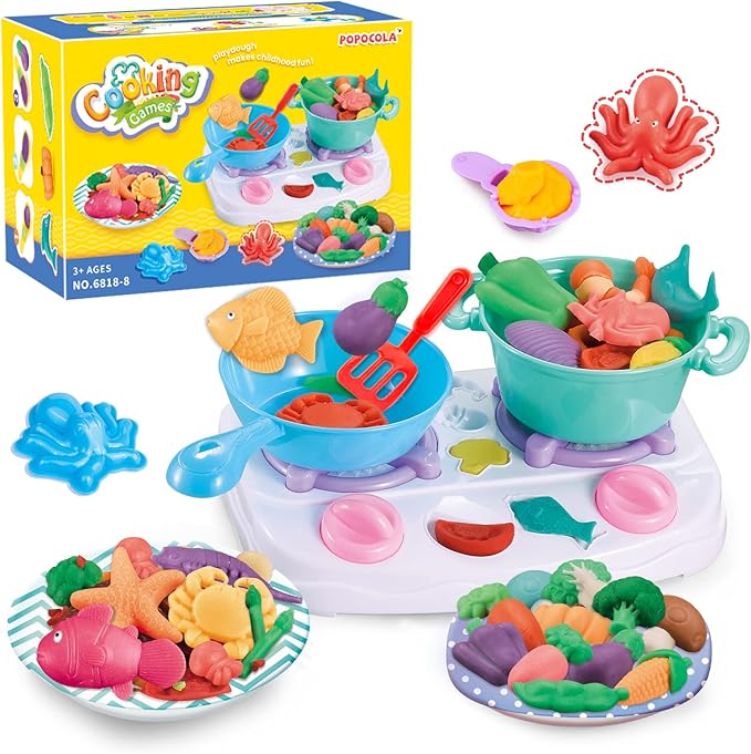 Color Dough Sets for Kids Ages 4-8, Stovetop Kitchen Accessories, Kitchen Creations Toy,Pretend Play Cooking Game, Educational Toddler Toys