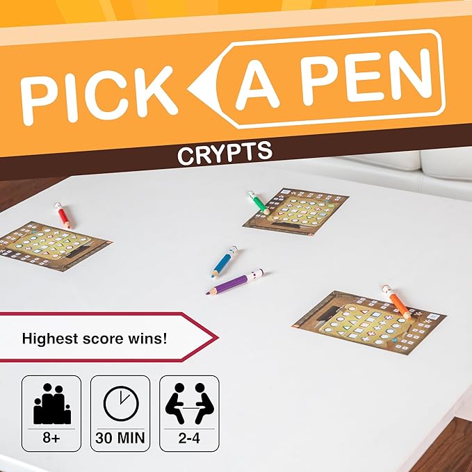 AMIGO Games Pick a Pen Crypts – Highly Innovative Roll & Write Dice Game – Score Points by Completing The Most Rows & Columns – Perfect for Family Game Night - Kids & Adults Ages 8+