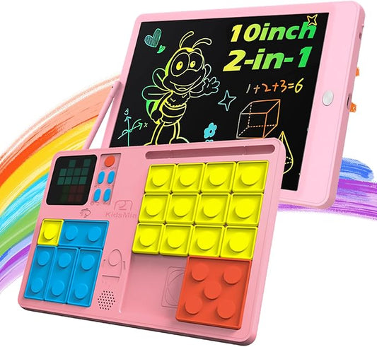 2 in 1 Toddler Toys, LCD Writing Tablet&Puzzle Game, 530+Brain Teaser Puzzle, Educational&Learning Games Drawing Pad for Kids Teens, Birthday Xmas Gifts for Girls Boys(1 Pack), Pink