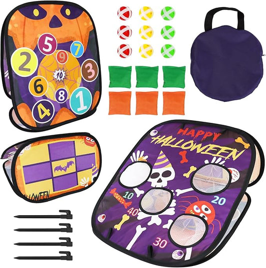 Halloween Bean Bag Toss Games - Outdoor/Indoor Activities for Family with Skull Pumpkin Spider Pattern and Scores