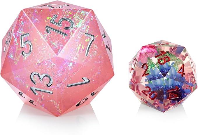 Large D20 DND Dice DNDND 33mm Sharp Edge Dice with Gorgeous Gift Box for Dungeons and Dragons (Pink)