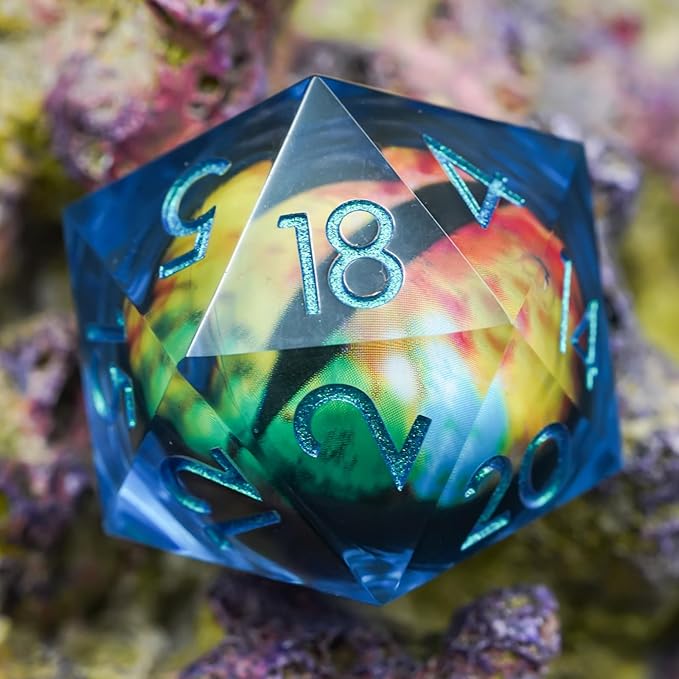 Dungeons and Dragons DND Dice D20, Moving Eyeball Liquid Core Dice Set D&D 33MM Oversized D20 Single Sharp Edge Resin dice with Gift Case, Polyhedral Dice for Role Playing Game