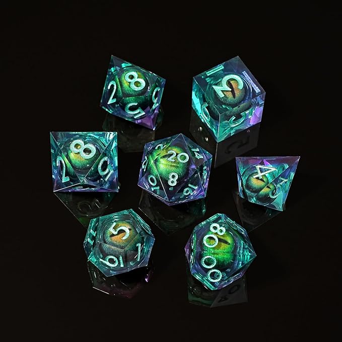 Beholder's Dragon Eye DND Dice Set, Resin Float Liquid Core Sharp Edge D&D Dice, 7pcs Polyhedral D% D20 D12 D10 D8 D6 D4 Dice Set Gifts for Dungeons and Dragons RPG COC MTG Board Games