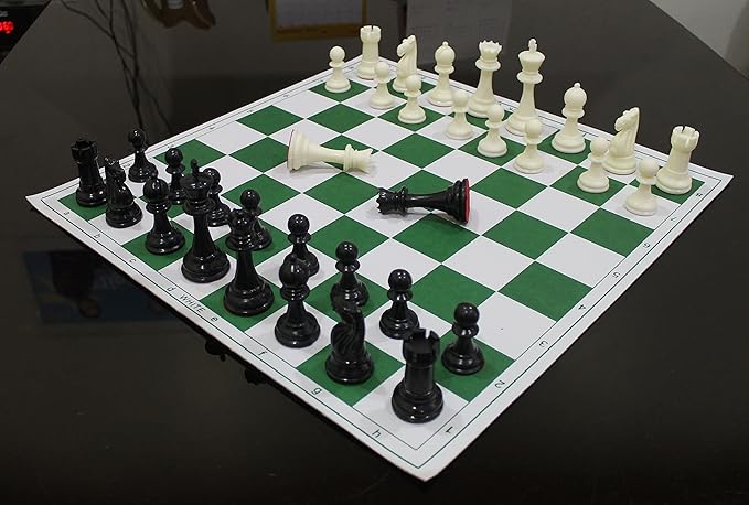 StonKraft 18.2'' x 18.2'' Tournament Chess Vinyl Foldable Chess Game with Solid Plastic Pieces (with Extra Queen) - Ideal for Professional Chess Players