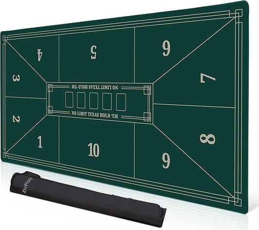 Poker Mat Poker Table Topper Poker Mat for Table to Turn Dining Table to Instant Poker Play Tabletop for Texas Holdem Casino Game with Water Resistant Top Portable Padded Storage Bag 70 x 35 Inch