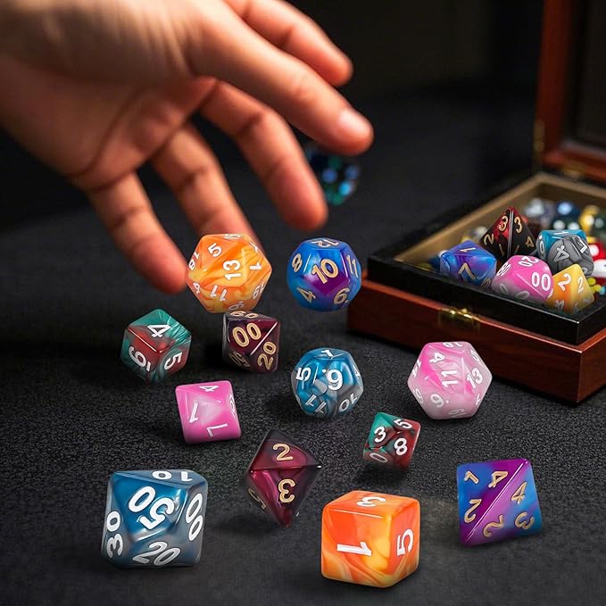 QMay DND Dice Sets - 6 X 7 Polyhedral Dice (42pcs) with 6 Drawstring Bags for Dungeons and Dragons, RPG, MTG,Role Playing Table Game