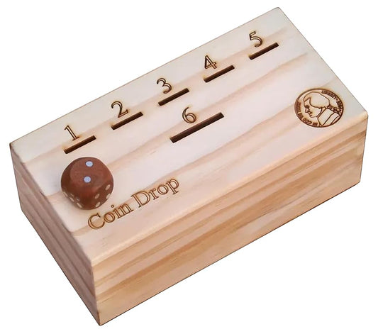T one woods coin drop game for kids/adult with dice and wooden box | penny game for family fun coin drop | coin drop game for family and friends (Design-1)