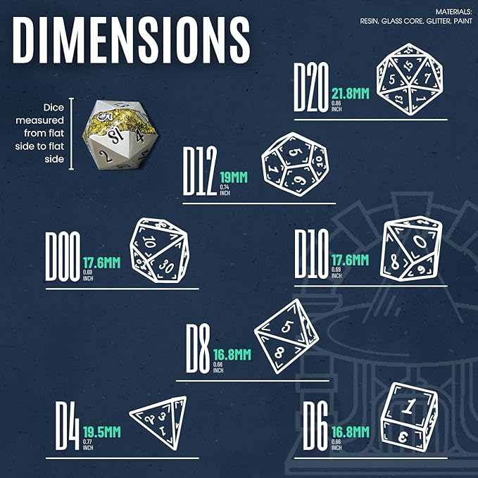 Sage's Portal Metal Riftstone DND Dice 7-PC Polyhedral Dice Set for DND TTRPG Dungeons and Dragons Pathfinder Oversized Designer Dice (Pearl Silver/Chartreuse)