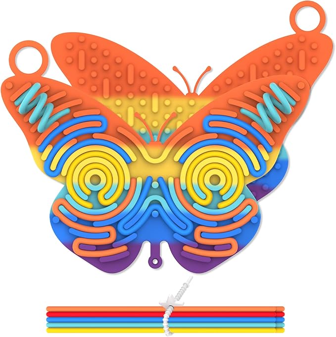 Silicone Sensory Activity Board,Double-Sided Busy Board for Fine Motor Skill,Fidget Toy for Calming, Stress, Anxiety, ADHD , Autism , Silent, No Mess , Kids 3+ & Adults(Butterfly,Colorful)