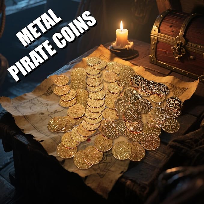 Large Metal Pirate Coins Gold Treasure Coin Set, Metal Replica Spanish Doubloons for Board Games, Tokens, Toys, Cosplay – Realistic Money Imitation for Treasure Chest - Size 1.18" (Gold 35 PCS)