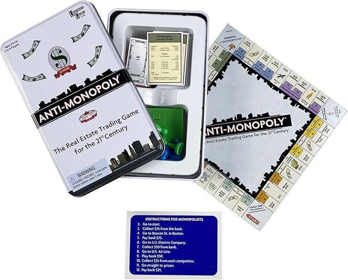 Anti-Monopoly Game Tin Travel by University Games |The Real Estate Trading Game for the 21st Century | Fun, Challenging Game in Travel Tin | For Ages 8 Years and Up