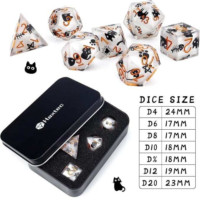 Haxtec DND Dice Set Sharp Edge Resin Dice Set with Dice Case, D and D Dice, Polyhedral D&D Dice Set for Dungeons and Dragons TTRPGs DND Gift