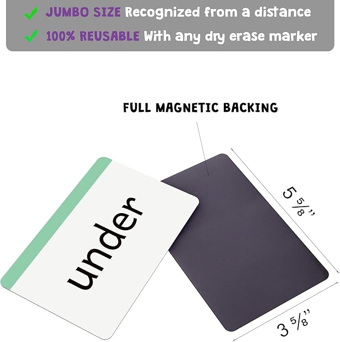 Kindergarten Sight Words Magnetic Flash Cards - 52 Sturdy Large Dolch Cards for Literacy of Beginning Readers, Homeschool, Teachers and ESL