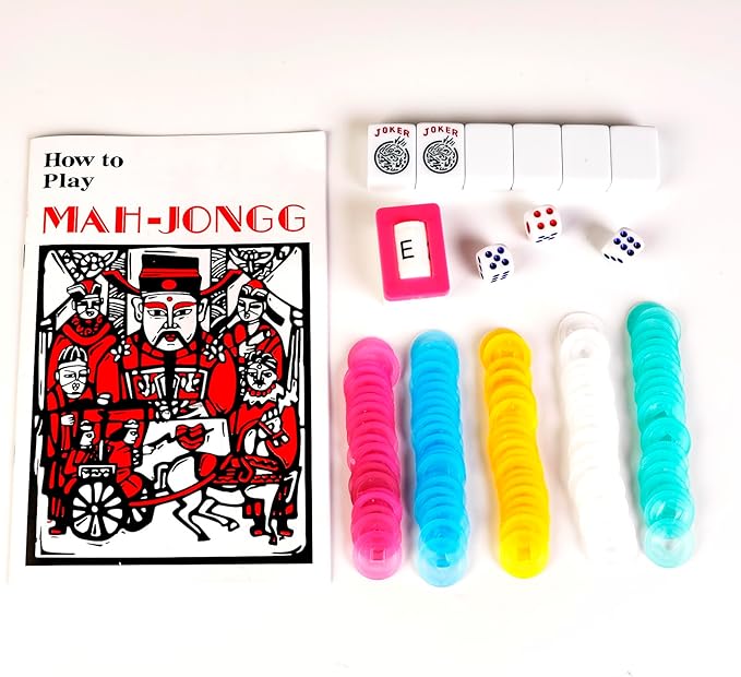 American Mahjong Game Set - Blue Soft Bag 166 Premium Tiles with 4 All-in-One Rack/Pushers,100 Chips, 1 Wind Indicator, English Manual. Easy Carry Full Size Complete MahJongg Set (Stripes)