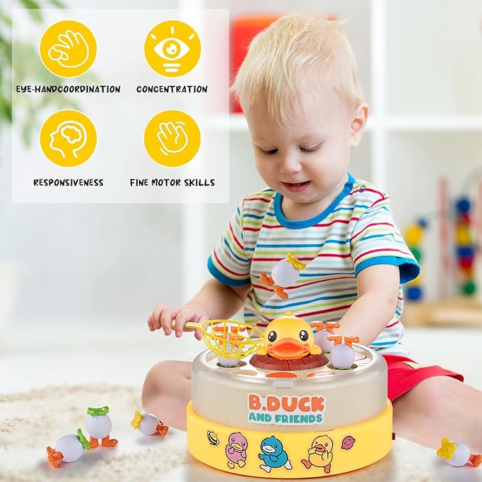 B.Duck Catch and Bounce Games Toys for Kids 3-5, B.Duck Board Games with 3 Nets for Kids 4-6, Birthday Gifts for Toddler Boys Girls 3 4 5 6 Years Old