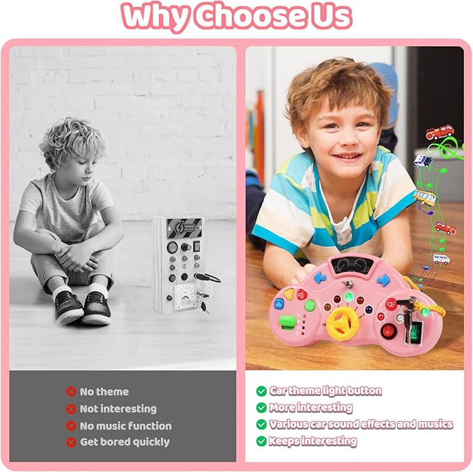 Toddler Busy Board Montessori Toys for 1 2 3 Year Old, Musical LED Light Switch Toys Travel Sensory Learning Toy for Toddlers 1-3,Educational Activities for Kids 2-4 Boy Girl Birthday Gift