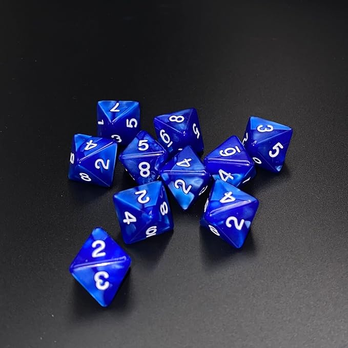 10 Pieces D8 Polyhedral Dice Set - 8 Sided Dice with Numbers | Ideal for Board Games, Classroom Activities, Party Table & Gaming Fun (Color: Blue, Size: 1.6cm/0.63in)
