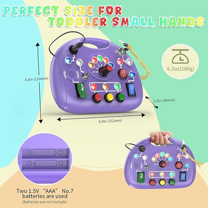 Busy Board with LED Light, Toddler Montessori Toys for 1+ Year Old, Baby Sensory Board for Toddlers Travel Toys, Preschool Graduation Gift for Kids Boy Girl Easter Gifts (Purple)
