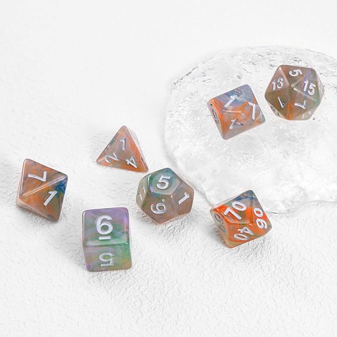 Role Playing Dice Set - 16mm Transparent Polyhedral DND Dice in Mixed Colors (Orange, Green, Purple) - Perfect for Dungeons and Dragons, Tabletop Games, and Math Teaching