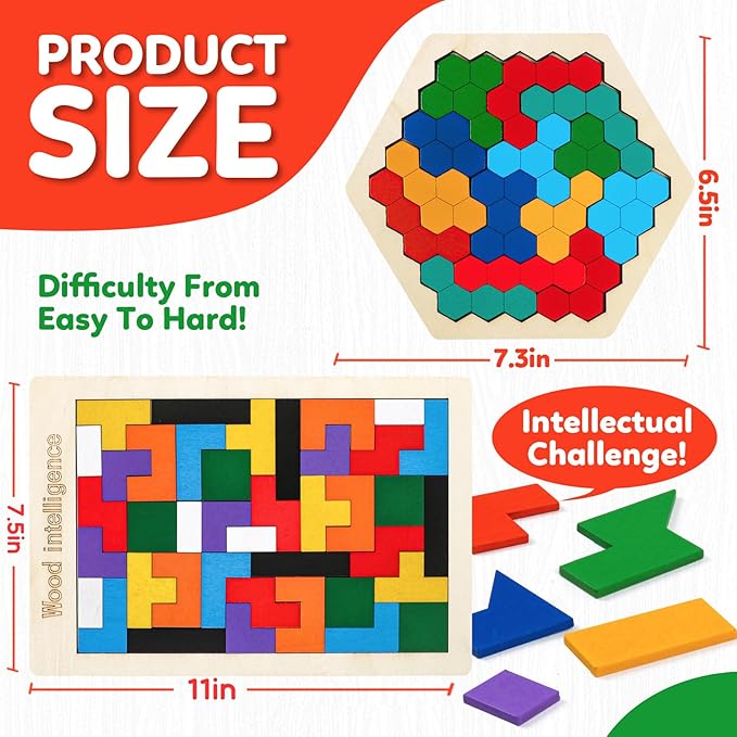 Wooden Brain Teaser Puzzles for Adults and Kids Boys Girls,Logic Brain Puzzles Games for Classroom & Party Times,Wooden Block Puzzle STEM Montessori Educatioanl Toys Gift for All Ages(2 Pack)