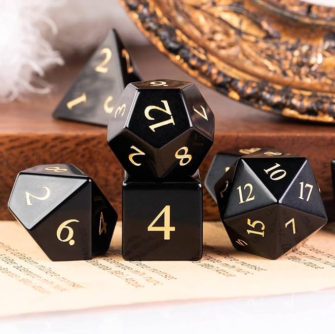 UDIXI Stone DND Dice Set, 7PCS Gemstone Dice Natural Stone Dice Set with Gift Case for Dungeons and Dragons Role Playing Game and Tabletop Games (Obsidian)