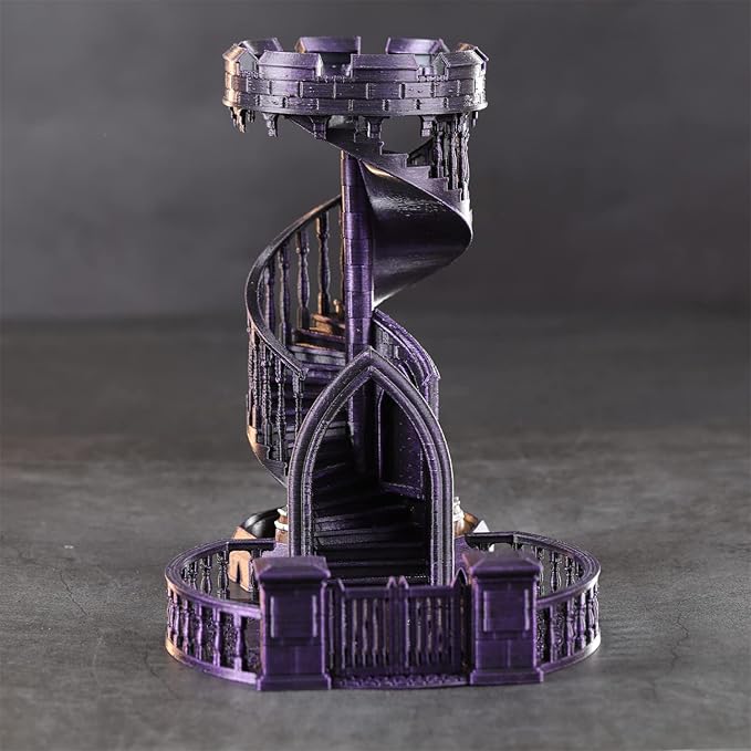 AUSPDICE Dice Tower Castle Retro DND Dice Rolling Tower and Tray for Dungeons and Dragons RPG Tabletop Games (Metallic Purple Color)