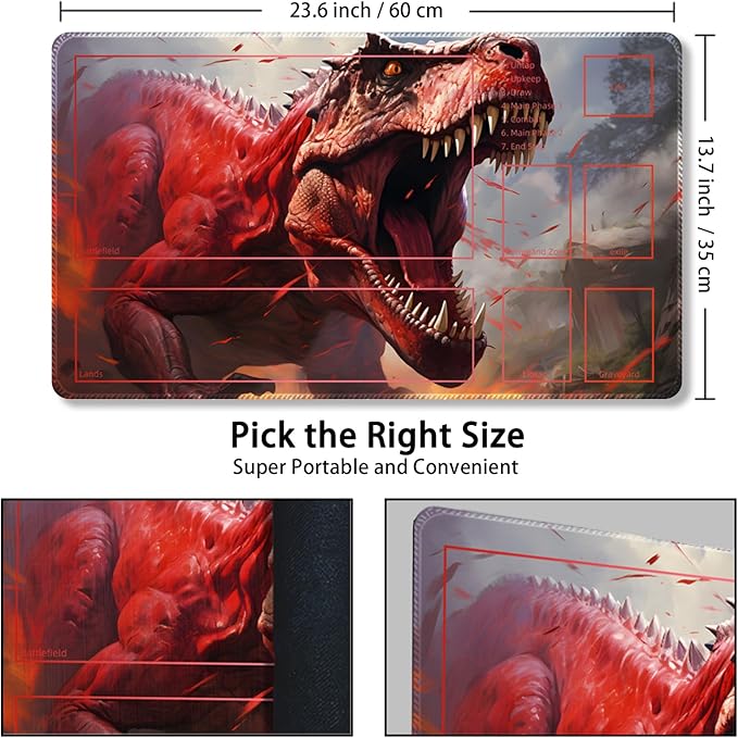 Playmat for MTG, with Free Storage Bags,Game Mat 24 x 14 inches, TCG and Board Game Mat for Cards,Mousepad Desk Mats (Dinosaur 1-Auxiliary Combat)