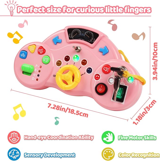 Toddler Busy Board Montessori Toys for 1 2 3 Year Old, Musical LED Light Switch Toys Travel Sensory Learning Toy for Toddlers 1-3,Educational Activities for Kids 2-4 Boy Girl Birthday Gift