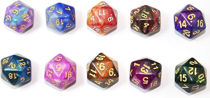 SmartDealsPro 10-Pack 20 Sided Dice D20 Polyhedral Dice for DND RPG MTG Table Game (Glitter Color)