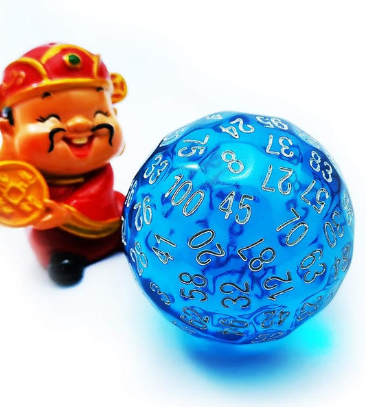 Bescon Translucent Blue Polyhedral Dice 100 Sides, D100 dice, 100 Sided Cube, Transparent D100 Game Dice