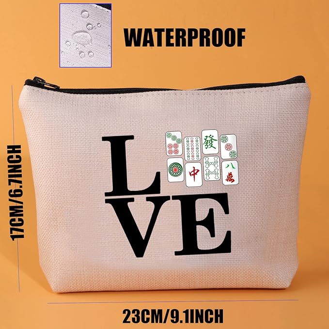 JYTAPP Mahjong Bag Love Mahjong Gift Mahjong s Cosmetic Bag Zipper Pouch Mahjong Board Game Storage Bag for Mahjong Lover Mahjong Player Gift