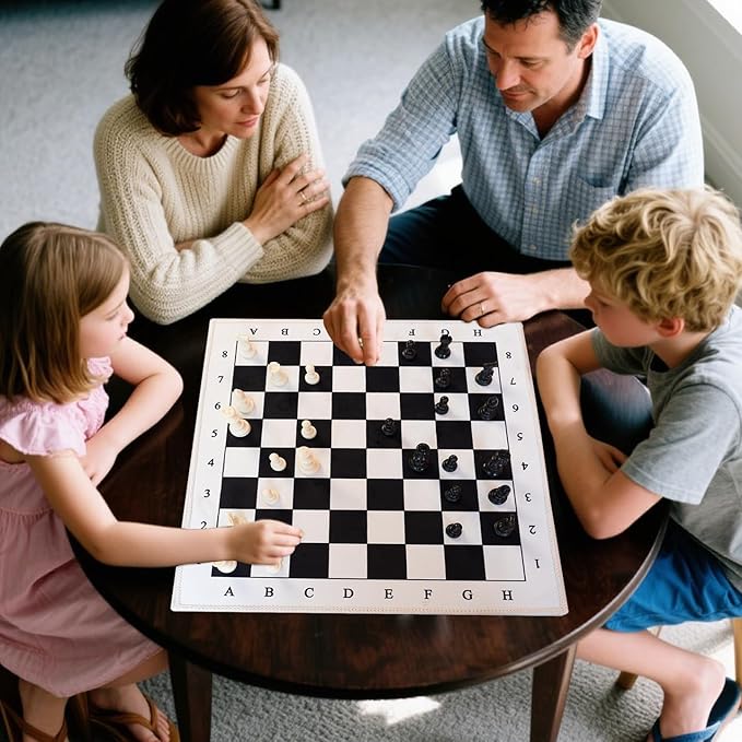 19.7" Foldable Chess Mat Set – Soft Black & White Fabric Chess Board with 3-Inch Staunton Pieces – Portable Travel Chess Game for Kids and Beginners – Includes Storage Bag
