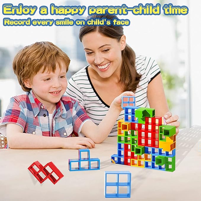 48 PCS Tetra Tower Stacking Game, Building Balance Blocks Board Game, 1-4 Players Family Games for Kids, Adults, Party, Friends, Team, Travel