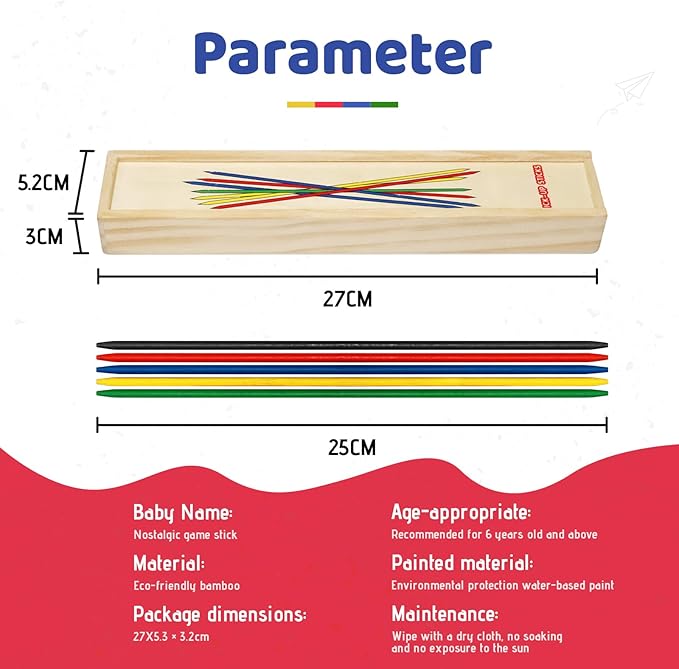 Classic Wooden Thin Pick Up Stick Game 41 Pieces Fun Family Game Gift Idea 9.8 Inch Long