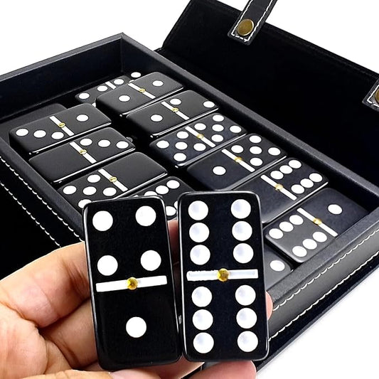 Bucher&Rossini Dominoes Set Double 6 - Claasic Black Domino's Game Set for Adults and Kids Idea Gift Present for Domino Players or Family Game Night (Black New)