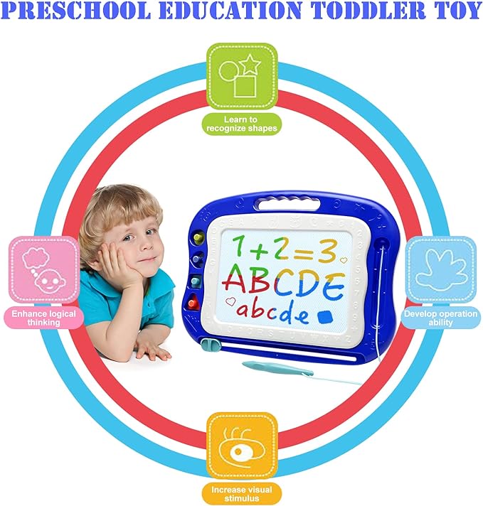 Magnetic Drawing Board,Large Doodle Board Toddler Toys for Girls Boys 3 4 5 6 7 Year Old Kids Gift Etch A Colorful Sketch Magnet Erasable Pad (Blue)