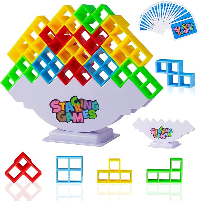 64Pcs Tetra Tower Stacking Blocks Game, Board Games for Families, Parties, Travel and Team Building, Suitable for 2+ Players Kids & Adults Toys