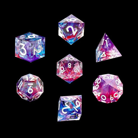 DND Dice Set Sharp Edge Dice Set 7 Piece DND polyhedral Dice Numbers with Gold Leaf Exquisite Tin Box Packaging,Ideal for Dungeons & Dragons RPG and Board Games (Starry Sky White)