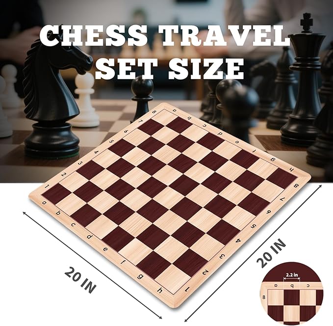 Chess Board Only 20" & 0.042" Super Thiness Mousepad Material Non-Slip Roll up Way Storage